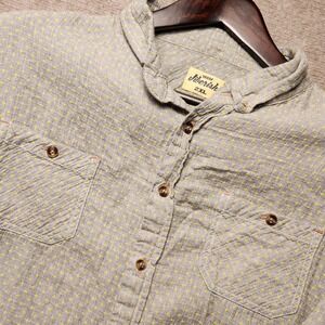 Jiberish Button Down Shirt Mens 2XL Gray Yellow Cross Stitch Long Sleeve Pockets